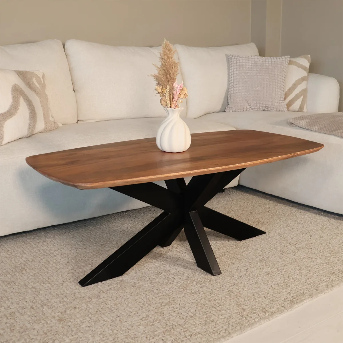 Salontafel deens ovaal mangohout 120cm walnoot Livy - Afbeelding 3