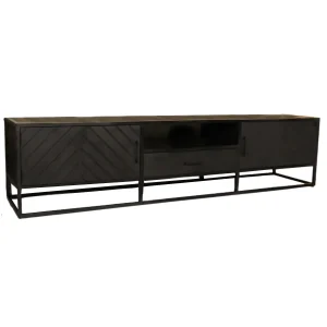 Tv meubel visgraat zwart mangohout 210cm Danae