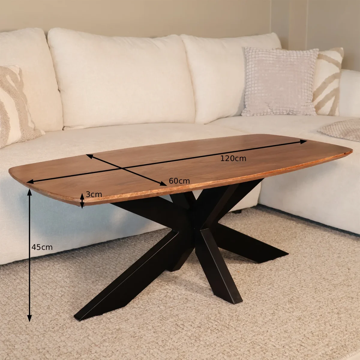 Salontafel deens ovaal mangohout 120cm walnoot Livy - Afbeelding 8